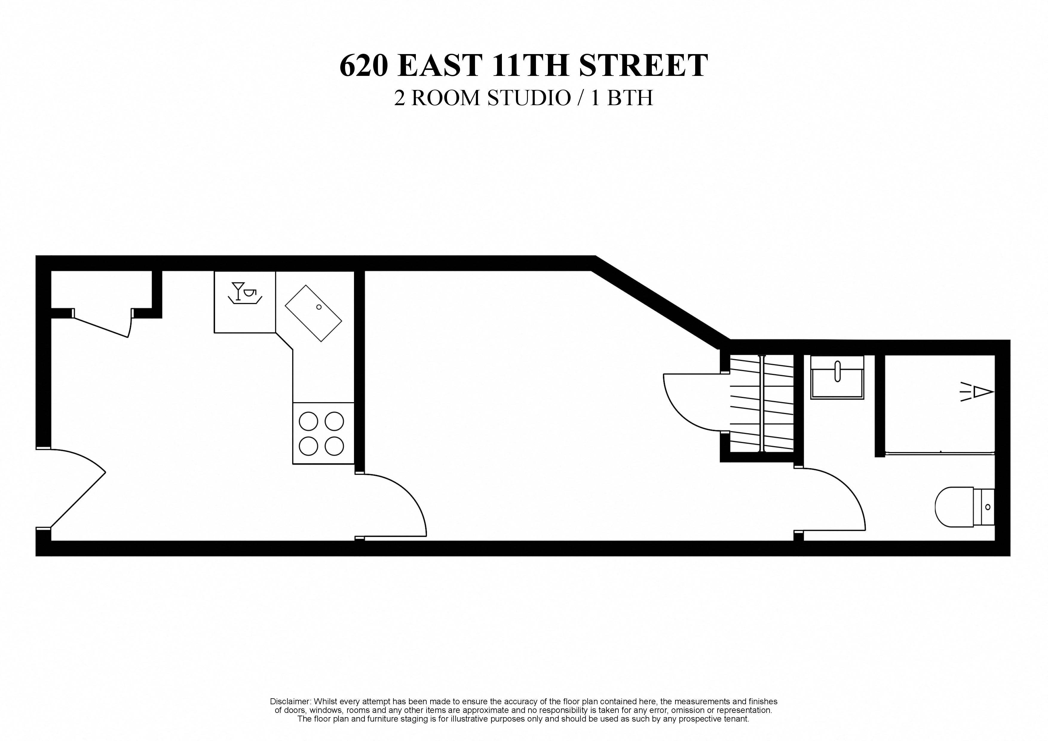 Floor plan for 2 room studio at 620 East 11th Street New York
